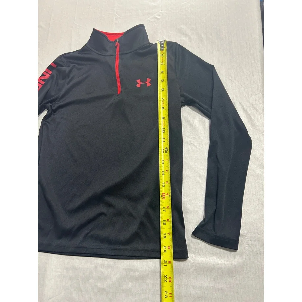 Under Armour Youth Medium Black Red Heat Quarter Zip Pullover Long Sleeve Top
